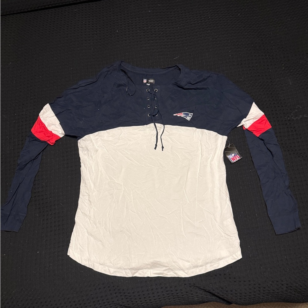 Women’s Navy & White Lace-Up Long Sleeve Team Top